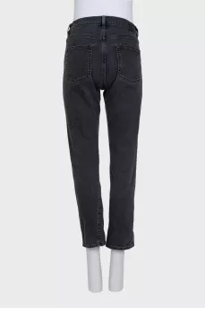 Gray straight jeans with a button