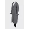 Gray wool coat with a belt