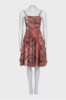 Fitted dress with thin printed straps