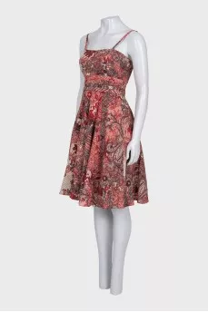 Fitted dress with thin printed straps