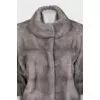 Straight-cut fur coat with a high collar