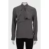 Silk straight-cut blouse with ties