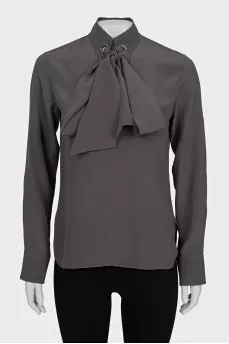 Silk straight-cut blouse with ties