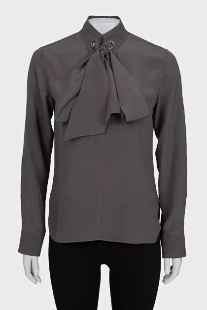 Silk straight-cut blouse with ties