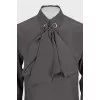 Silk straight-cut blouse with ties