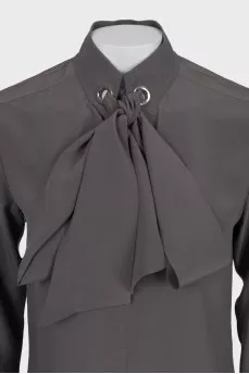 Silk straight-cut blouse with ties