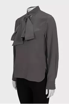 Silk straight-cut blouse with ties