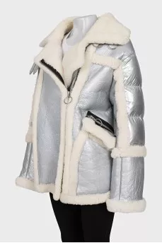 Loose-fitting silver sheepskin coat