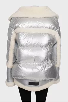 Loose-fitting silver sheepskin coat