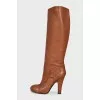 Brown leather high heel boots