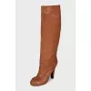 Brown leather high heel boots