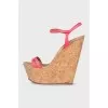 Leather sandals with a cork wedge heel