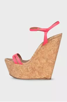 Leather sandals with a cork wedge heel