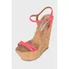 Leather sandals with a cork wedge heel
