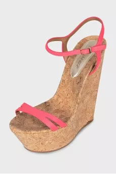 Leather sandals with a cork wedge heel