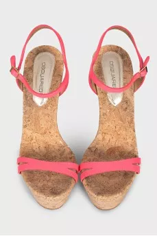 Leather sandals with a cork wedge heel