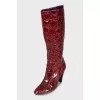 Red leather boots with embossing