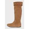 Suede boots with signature print