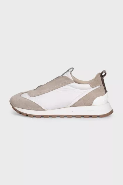 Beige sneakers made of textile and suede