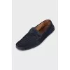 Men's suede moccasins decorated with lace