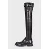 Leather over-the-knee boots with rhinestones