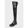 Leather over-the-knee boots with rhinestones