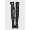 Leather over-the-knee boots with rhinestones
