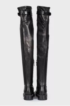 Leather over-the-knee boots with rhinestones