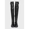 Leather over-the-knee boots with rhinestones