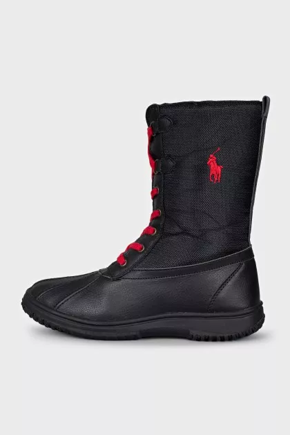 Lace-up boots made of leather and textile