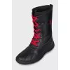 Lace-up boots made of leather and textile