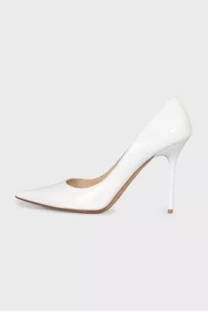 Patent white leather pumps
