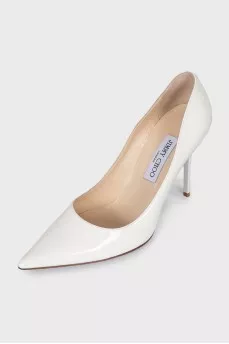 Patent white leather pumps