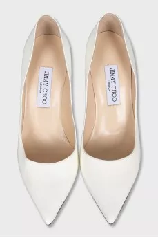 Patent white leather pumps