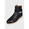 Leather boots with silver buckle