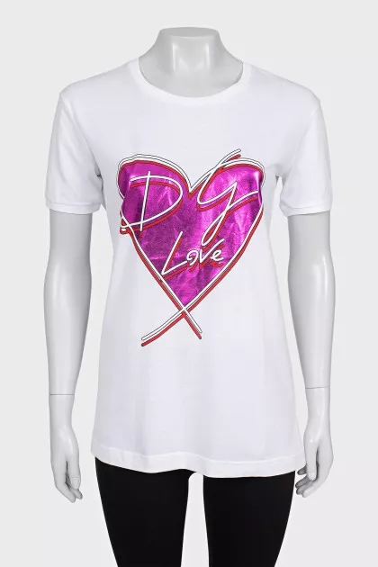 White T-shirt with a shiny print