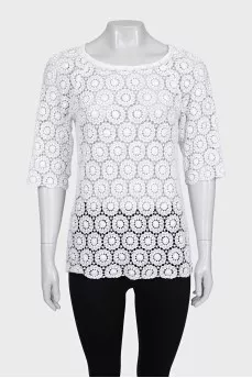 Openwork straight-cut T-shirt