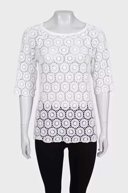 Openwork straight-cut T-shirt