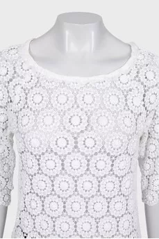 Openwork straight-cut T-shirt