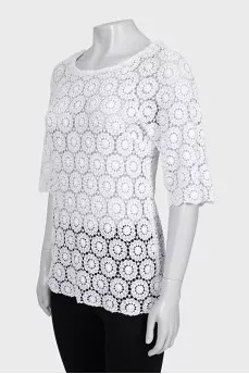 Openwork straight-cut T-shirt