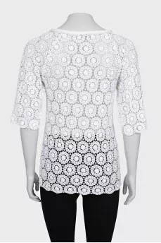 Openwork straight-cut T-shirt