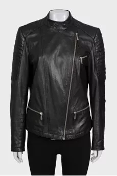 Leather jacket with a relief pattern on the back
