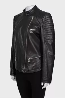 Leather jacket with a relief pattern on the back