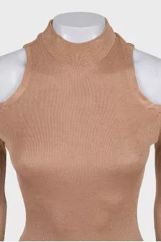 Beige top with off-the-shoulder cutouts