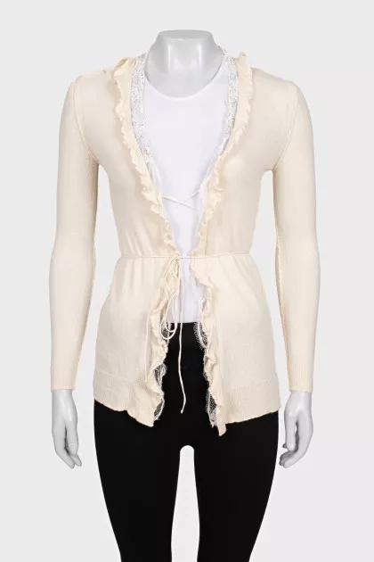 Fitted cardigan in cashmere and silk