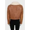 Short sheepskin coat with buttons