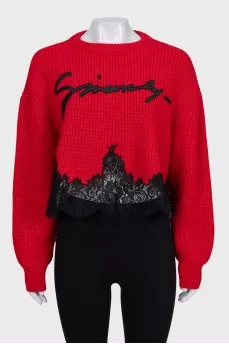Red sweater with lace
