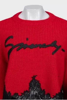 Red sweater with lace