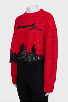 Red sweater with lace