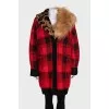 Checkered cardigan with detachable fur